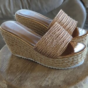 Chic Tan Woven Wedge Sandals